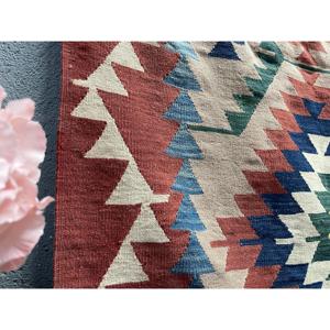 Turkish Accent Rug 3.7x5.6 ft, <b>Red</b> Moroccan Vintage <b>Wool</b> Rug - Product Image 4