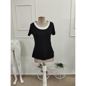 Blusa de viscosa bicolor de manga corta y cuello redondo para mujer, 35681 - Negro - Product Image 4