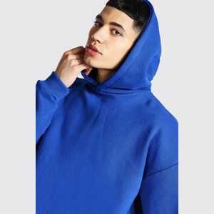 Royal Blue Oversized Boxy Fit 3d Puff Print No <b>String</b> With No Pockets <b>Hoodies</b> Heavyweight Men Cut Bottom Hoodie - Product Image 2