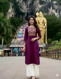 Meilleure offre : Ensemble Kurta/Kurti en tissu rayonne épais avec broderie, idéal pour le quotidien, le bureau et les fêtes, longueur genou, livraison mondiale - Product Image 6