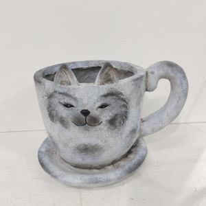 Vaso per Piante in Ceramica Fatto a Mano Design Gufo Verde Decorativo con Sottovaso per Succulente Regalo per Casa e Giardino - Product Image 5