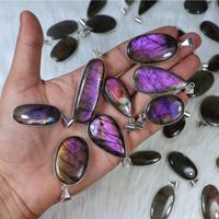 Colgante Unisex con Bisel, Joyería Plateada, Estilo Bohemio, Piedra Preciosa de Labradorita Morada, Excelente Calidad, Diseño Único, Regalo