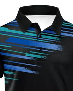 Polo à manches courtes pour homme personnalisé Noir avec des rayures graphiques bleu sarcelle Tissu respirant de qualité supérieure Vêtements de golf décontractés OEM - Product Image 4