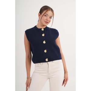 Chaleco de Punto sin Mangas Azul Marino con Botones de Caracol para Uso Exterior, Venta al por Mayor - Product Image 4