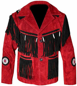 New Men and <b>Woman</b> Red Western Style Sued Cow Boy Leather <b>Jacket</b> Cowboy <b>Jacket</b> American Wear - Product Image 3