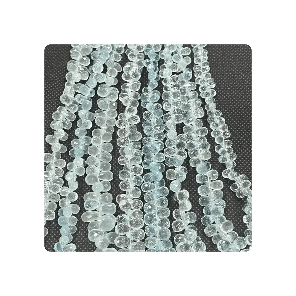 Herstellung Großhandel Aus gezeichnete hochwertige natürliche Aquamarin facettierte Brio lette Teardrops Perlen für Schmuck