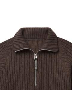 Manufacturer Customized <b>Mens</b> Quarter Zip Knit Sweater Dark Brown Ribbed Texture High Neck Warm Winter Casual Pullover OEM Custom - Product Image 4
