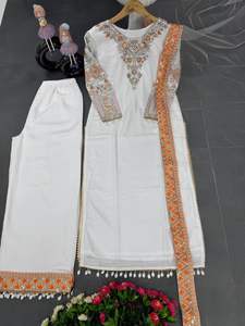 Nuevo diseñador Party Wear Vichitra Silk Fancy Beautiful Sequence bordado y Kogi Lace Work Top y pantalón con Dupatta Suit Set - Product Image 3