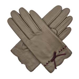 Emilia <b>Womens</b> Short Silk Lined <b>Leather</b> <b>Gloves</b> Scalloped Cuff - Product Image 3