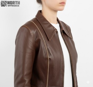 Cheap Price High Quality Women's Winter Genuine Leather Breathable Knitted <b>Canvas</b> Jackets OEM Service Customized Front Logo - Product Image 4