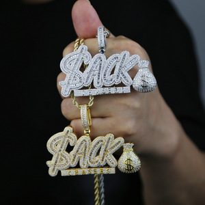 Collana con Ciondolo a Forma di Sacchetto di Soldi Hip Hop Iced Out SACK, Placcato <span class=keywords><strong>Oro</strong></span> 18K, Ottone con Zirconi 5A, per <span class=keywords><strong>Uomo</strong></span> - Product Image 6