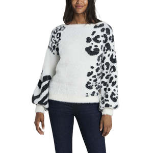 Maglione Donna Vince Camuto Bianco XL Jacquard Morbido Traspirante Stampa Animalier Casual Moda Coreana con Logo Frontale per l'Inverno - Product Image 1