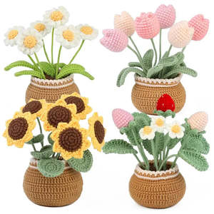 Pot de fleurs en crochet style simple en peluche, fabriqué en fil - Product Image 2