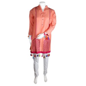Traje de Algodón de 2 Piezas Bordado para Mujer - Color Durazno - Product Image 2