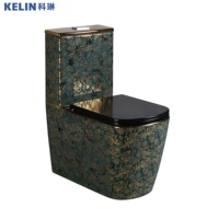 WC de luxe sans bride, à poser au sol, noir brillant, style Art Déco, avec siphon en P, compatible CE, disponible en version OEM, pour salle de bain, fabriqué en usine.