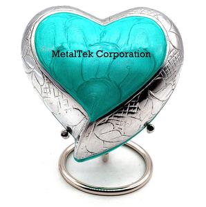 โกศใส่เถ้ากระดูกรูปหัวใจขนาดเล็กทำจากอลูมิเนียมสีฟ้าเทอร์ควอยซ์พร้อมขาตั้งเหล็ก - Product Image 1