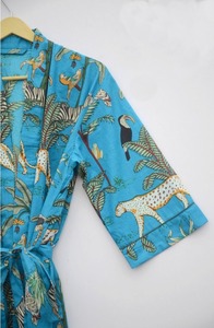 Bata de baño estampada con bloque de mano Floral bohemio para mujer 100% algodón Maxi vestido estilo Kimono libre térmico verano ropa de playa tejida - Product Image 4