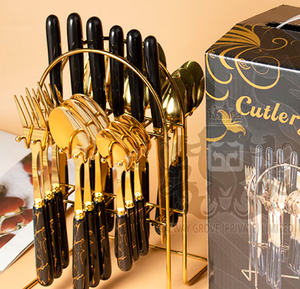 Ensemble de couverts en acier inoxydable 304 de qualité supérieure, moderne, poli miroir, lavable au lave-vaisselle, réutilisable, facile à nettoyer, 24 pièces, cadeau de mariage - Product Image 4