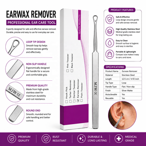 Ear Wax <b>Removal</b> Tool Professional <b>Earwax</b> Cleaner <b>Kit</b> Medical Stainless Steel Manual Ear Picker Loop Curette Q Tip CE Certified - Product Image 6