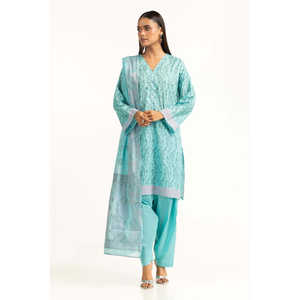 ชุดสูทผ้าซาตินสีฟ้าอควาพิมพ์ลาย 3 ชิ้น สำหรับผู้หญิง สไตล์ลำลองสำหรับใส่ทำงาน ตกแต่งด้วยกระดุม เหมาะสำหรับฤดูร้อน - Product Image 2
