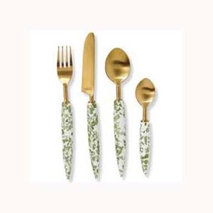 Couverts modernes en acier inoxydable Design royal de luxe Poignée en os blanc et vert Couverts durables plaqués or pour usage alimentaire - Product Image 1