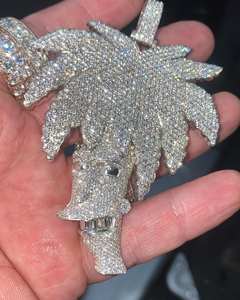 Arbre d'argent en diamant Moissanite VVS avec pendentif en caution, bijoux en diamant et or en argent glacé, pendentif buste pour elle et lui - Product Image 1