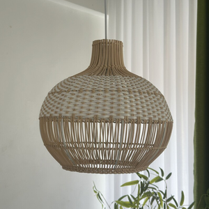 Natural and <b>White</b> Rattan Woven Pendant <b>Shade</b> Bohemian Decorative <b>Lights</b> - Product Image 2