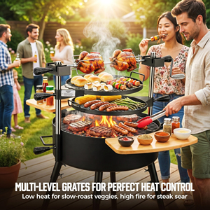 Barbecue argentin Santa Maria sur mesure OEM ODM en acier inoxydable avec grille relevable, robuste, pour charbon de bois et feu de bois, avec rôtissoire - Product Image 2