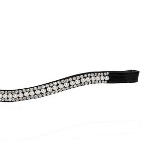 Bandeau de tête de cheval en cuir anglais noir incurvé décoratif avec cristaux et perles transparents, très vendu - Product Image 4