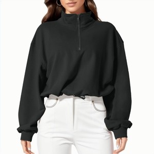 Femmes solide décontracté demi fermeture éclair sweat à capuche hauts pullover athlétique Harajuku vêtements d'entraînement à la mode Crop Design - Product Image 6