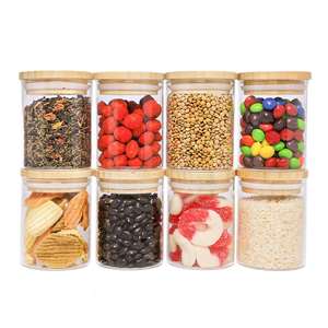 Juego de 8 Recipientes Herméticos de Vidrio de Borosilicato Alto de 350 ml con Tapas de Bambú para Almacenamiento de Alimentos Secos - Product Image 1