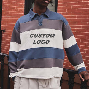 Venta al por mayor de gran tamaño Boxy Rugby camisa a rayas logotipo personalizado bordado de manga larga Boxy Fit Cropped Knitted Boxy Rugby Polo - Product Image 5