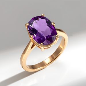 Anillo de Boda de Lujo Moderno de Oro Sólido de 10K con Diamante Cultivado en Laboratorio en Corte Baguette, Joyería Fina Contemporánea Minimalista con Gema Púrpura para Mujer - Product Image 4