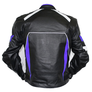 Veste de moto en cuir de vachette véritable noir de course sur route avec panneaux bleus Protections CE veste de moto pour hommes - Product Image 3
