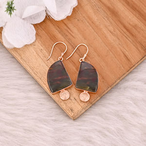 Fruit Jasper <b>Long</b> Oval Gemstone Handmade Designer Brass Silver Plated Dangler <b>Earring</b> Wholesale <b>Earring</b> Lots Brass Jewelry - Product Image 5