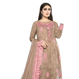 Nueva Georgette de zorro pakistaní con traje de trabajo bordado con parte inferior de Salton con traje Dupatta para mujer - Product Image 2