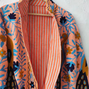 Colorful Ikat Suzani Embroidered Breathable Short Bohemian <b>Kimono</b> <b>Jacket</b> for Spring Summer Autumn - Product Image 1