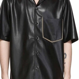 Chemises en cuir à manches courtes pour hommes personnalisées OEM 100% matériau en cuir tricoté respirant col montant-meilleures chemises en cuir conçues - Product Image 5