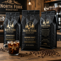 Sacs à café mats noirs AT PACK de 2 lb avec fermeture à lien métallique, emballage personnalisé à soufflets latéraux pour torréfacteurs de café
