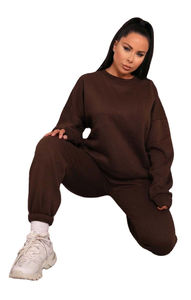 Meilleur ensemble de survêtement pour femme en molleton à col montant et pantalon de jogging à revers, respirant, streetwear, uni, pour l'hiver - Product Image 5