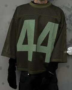 Streetwear personnalisé Tee Shirt unisexe sérigraphié graphique brodé recadrée Boxy Mesh Football Jersey T Shirt pour hommes - Product Image 6