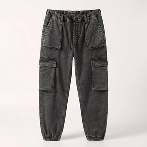 Men's Lightweight Sports Training Cargo Jogger Trousers with Elastic Waist Multiple Pockets Enzyme Washed Spandex/Cotton Fabric - Product Image 1