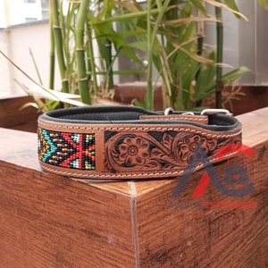 Collier pour chien de luxe fait main, style western authentique, multi-perles, cuir véritable avec rembourrage, durable, personnalisable, réglable, pour l'entraînement - Product Image 6