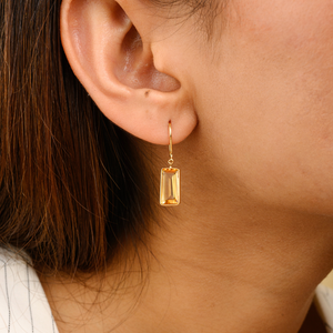 Wholesale Trendy Jewelry Natural Baguette Shape Citrine <b>Set</b> in Bezel Setting Dangle <b>Earrings</b> in 18K Yellow <b>Gold</b> - Product Image 6