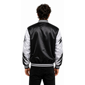 Veste universitaire noire et blanche pour homme avec logo R imprimé par sublimation, col rabattu, simple boutonnage, tenue décontractée d'automne - Product Image 5