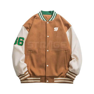 Chaqueta Varsity de Invierno para Hombre de Cuero y Lana de Alta Calidad, con Cuello Alto, Logotipo Frontal, Ecológica y Resistente al Viento, Color Personalizado, MOQ Bajo - Product Image 1