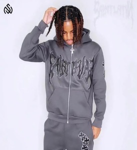 Rhinestone Acid Wash Printed Custom Logo Polyester/Cotton Men <b>Tracksuit</b> Customized Outdoor Training Wear Wholesale - Product Image 6