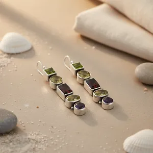 Boucles d'oreilles pendantes en argent 925 avec pierres précieuses pour femmes, style classique religieux tendance, matériau or rose, cadeau de bijoux parfait pour les fêtes - Product Image 1