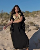 Caftan Manches Courtes Longueur Cheville Brodé Pleine Longueur Femmes Caftan