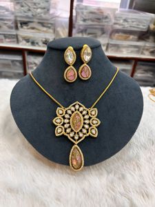 Conjunto de colgante de moissanita Polki con piedra de fuego de calidad superior para mujer, conjunto de collar de lujo con piedras de alta calidad, regalo para ella - Product Image 3